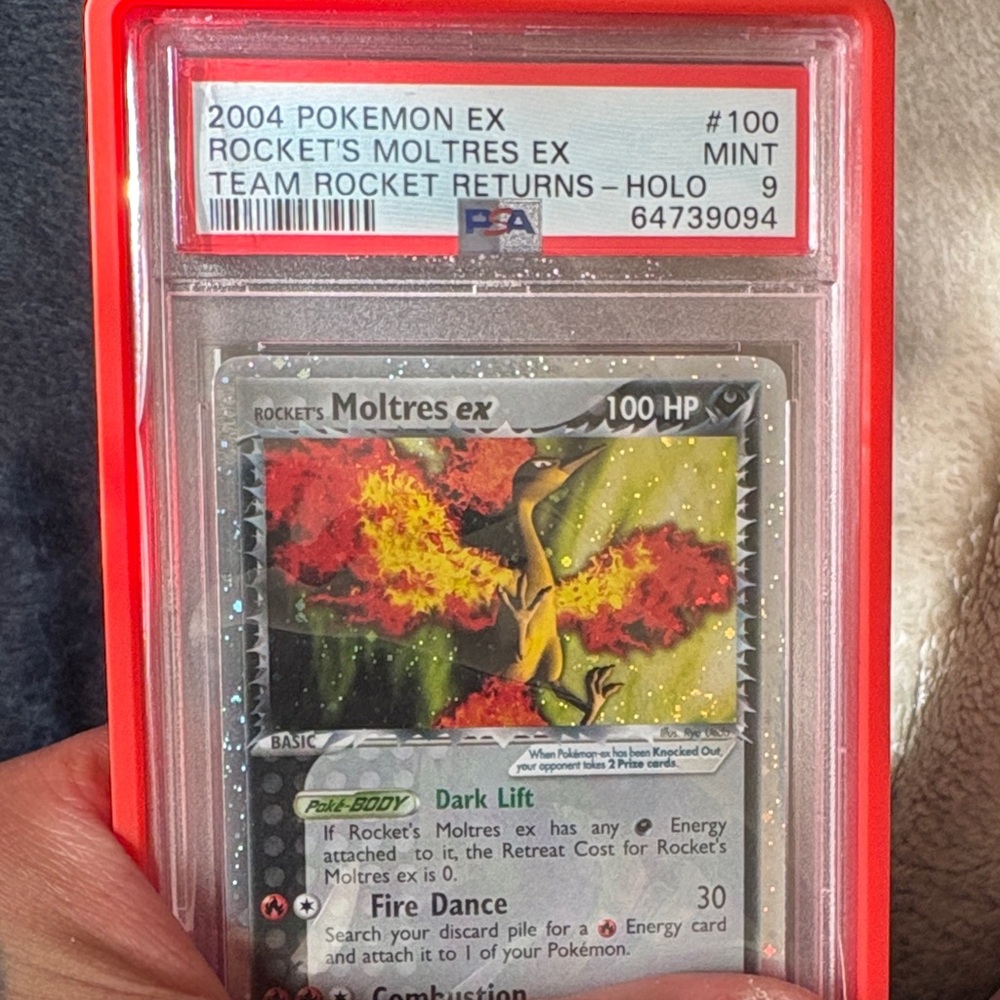 PSA 9 Pokemon Rocket's Moltres EX Holographic Card - Red and Yellow